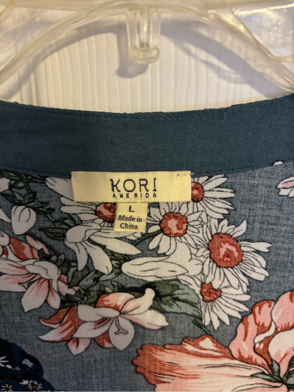Kori Floral Open-Front Kimono Cardigan in Teal and Coral - Picture 2 of 2